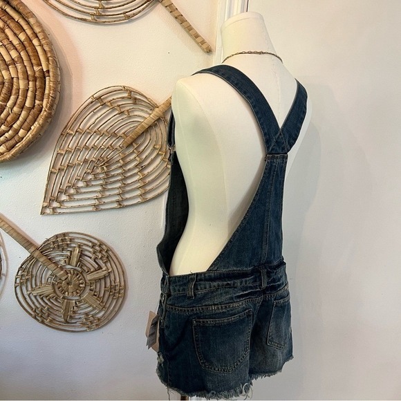 NWT Hwy Jeans Distressed Denim Overall Shorts Romper Y2K Vintage Style Size L - Picture 7 of 10